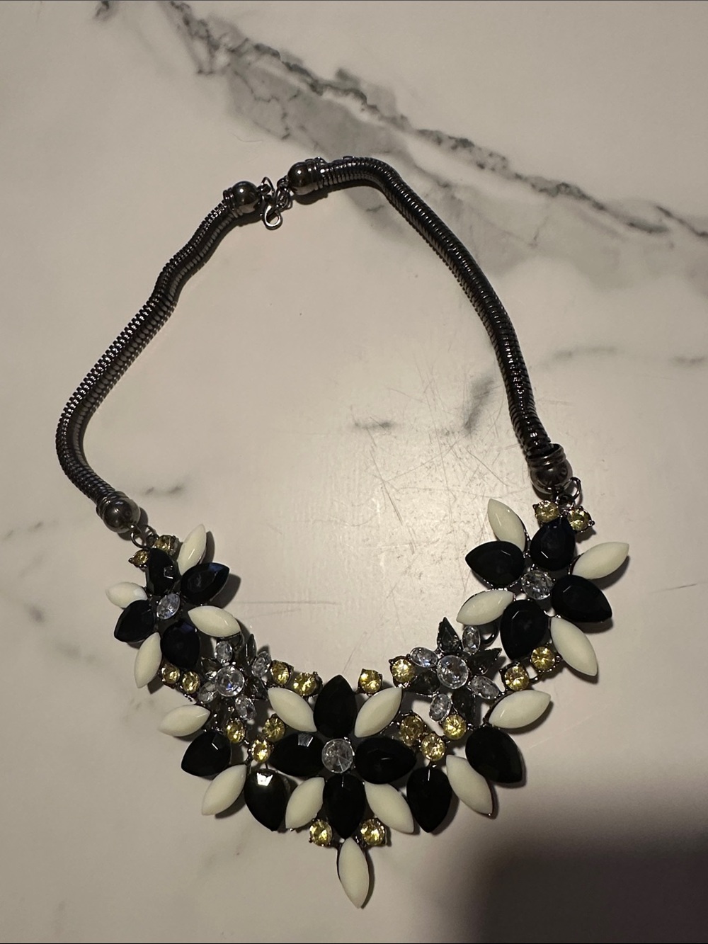 Statement Black and White Floral Necklace